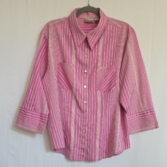 Chico's Tops - Chico's Pink & White Stripe Silk Blouse.  Size 12